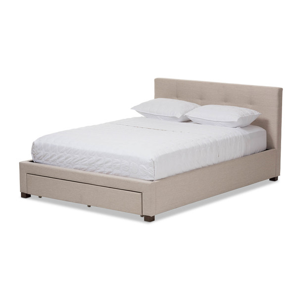 Baxton Studio Brandy Modern Beige Upholstered King Size Storage Platform Bed 136-7319